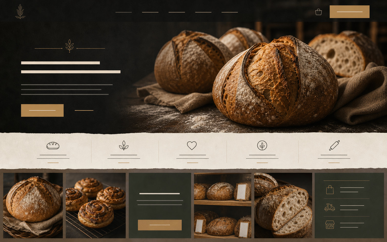 Bakery ecommerce concept with product photography and ordering sections.