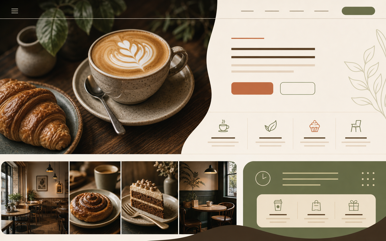 Concept example for a cafe website with menu and visit details.