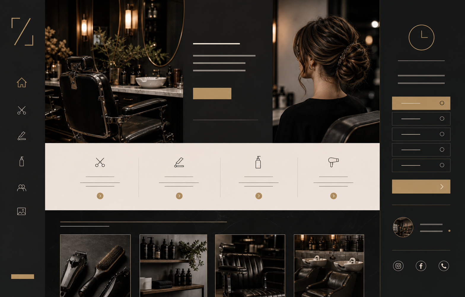 Concept example for a salon website with treatments and booking route.
