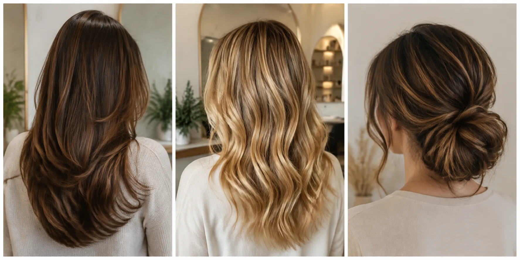 Salon inspiration photograph showing layered brunette hair